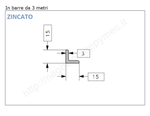 Angolare zincato 15x3 in barre da 3 metri in ferro