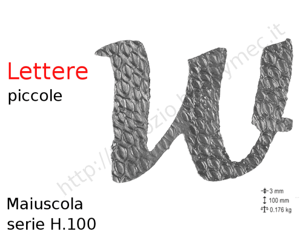 Lettera Maiuscola "W" stile saltino misura 100 in ferro battuto