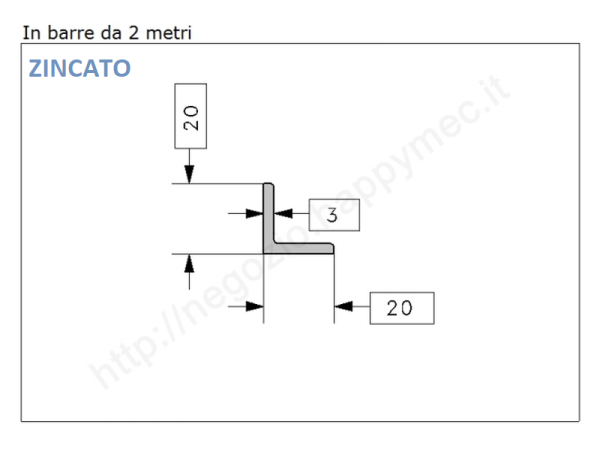Angolare zincato 20x3 in barre da 2 metri in ferro
