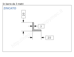 Angolare zincato 20x3 in barre da 3 metri in ferro