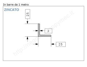 Angolare zincato 25x3 in barre da 1 metro in ferro