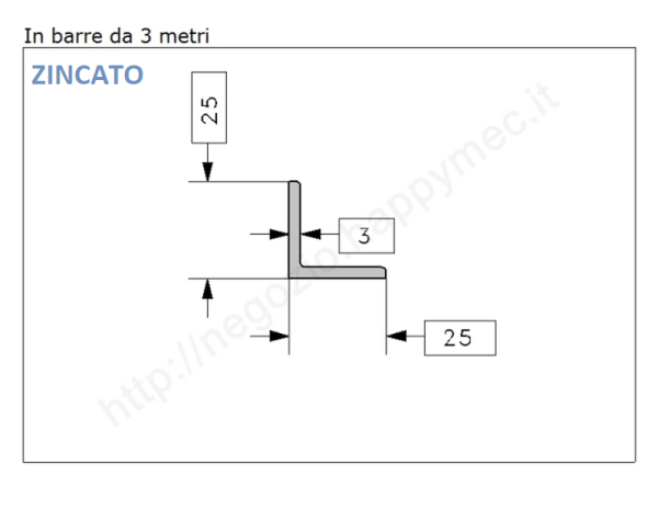 Angolare zincato 25x3 in barre da 3 metri in ferro