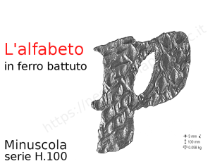 Lettera minuscola "p" stile saltino misura 100 in ferro battuto