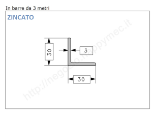 Angolare zincato 30x3 in barre da 3 metri in ferro