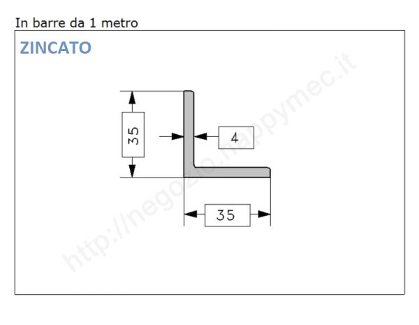 Angolare zincato 35x4 in barre da 1 metro in ferro