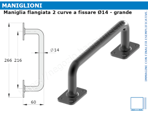 Maniglia flangiata nera tondo 14mm L.230, 2 curve