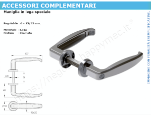 Maniglia in lega cromata, regolabile 25-35 mm.