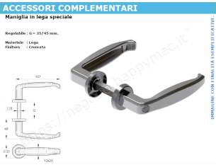 Maniglia in lega cromata, regolabile 35-45 mm.
