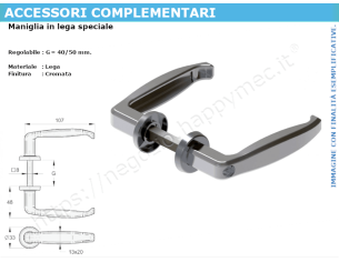 Maniglia in lega cromata, regolabile 40-50 mm.