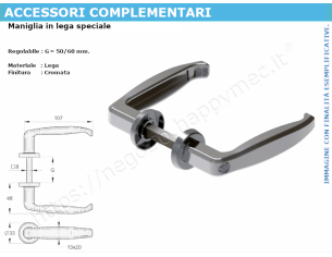 Maniglia in lega cromata, regolabile 50-60 mm.