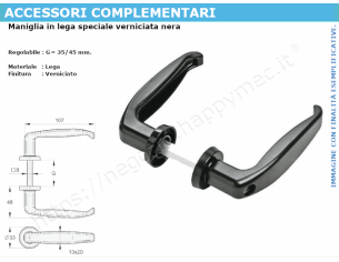 Maniglia in lega verniciata nera, regolabile 35-45 mm.