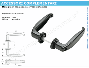 Maniglia in lega verniciata nera, regolabile 40-50 mm.