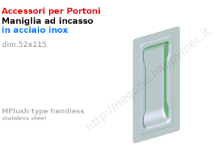 Maniglietta da incasso in lamiera inox 52x115