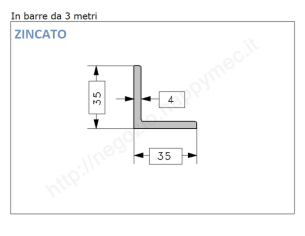 Angolare zincato 35x4 in barre da 3 metri in ferro