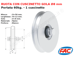 Mini-ruota nylon diametro 50x12 gola d.8 accessori per cancello