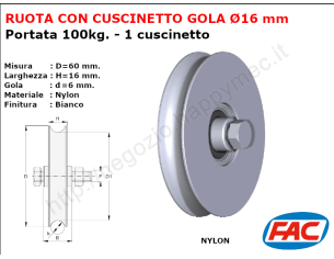 Mini-ruota nylon diametro 60x21 gola diam. 6 - accessori fac