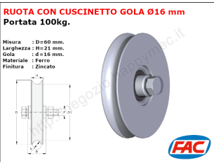 Mini-ruota zincata diametro 60x21 gola diam. 16 - accessori fac