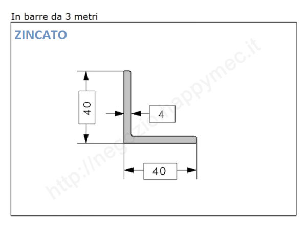 Angolare zincato 40x4 in barre da 3 metri in ferro