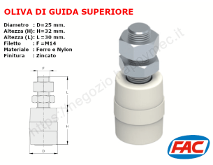 Oliva in nylon d.25x32 perno zincato accessori per cancello
