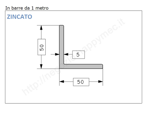 Angolare zincato 50x5 in barre da 1 metro in ferro