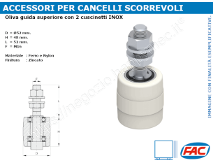 Oliva in nylon d.52x48 con 2 cuscinetti inox - accessori fac