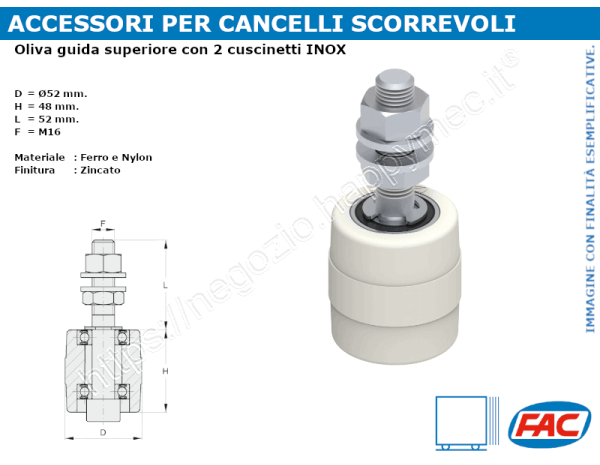 Oliva in nylon d.52x48 con 2 cuscinetti inox - accessori fac