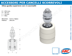 Oliva in nylon d.52x48 con 2 cuscinetti zinc. - accessori fac