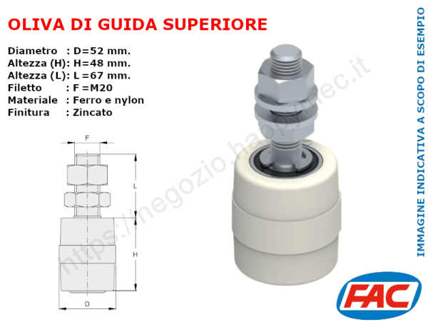 Oliva in nylon d.52x48 perno zincato accessori per cancello