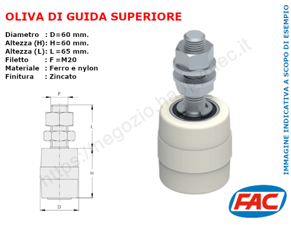 Oliva in nylon d.60x60 perno zincato accessori per cancello