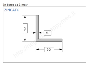 Angolare zincato 50x5 in barre da 3 metri in ferro