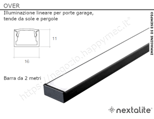 Over20 - Barra a Led nera per garage 2 mt 16x11