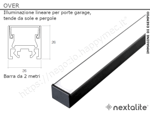 Over22 - Barra a Led nera per garage, 2 mt 26x26