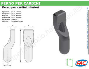 Perno affiancato grezzo d.20mm per cardini MA18 - accessori fac