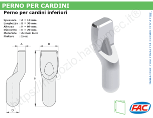 Perno affiancato inox d.20mm per cardini MA18 - accessori fac