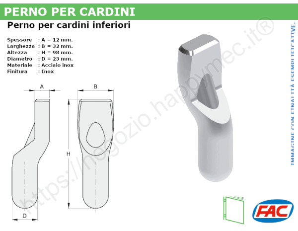 Perno affiancato inox d.23mm per cardini MA22 - accessori fac