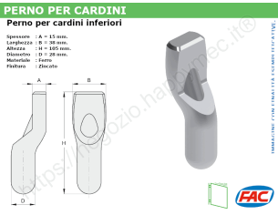 Perno affiancato zincato d.28mm per cardini MA27 - accessori fac