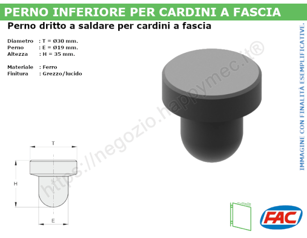 Perno dritto grezzo d.19 a saldare per cardini a fascia