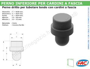 Perno dritto grezzo d.19 a saldare per cardini a fascia su tubo