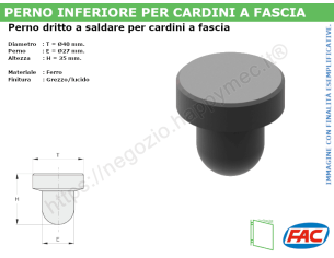Perno dritto grezzo d.27 a saldare per cardini a fascia