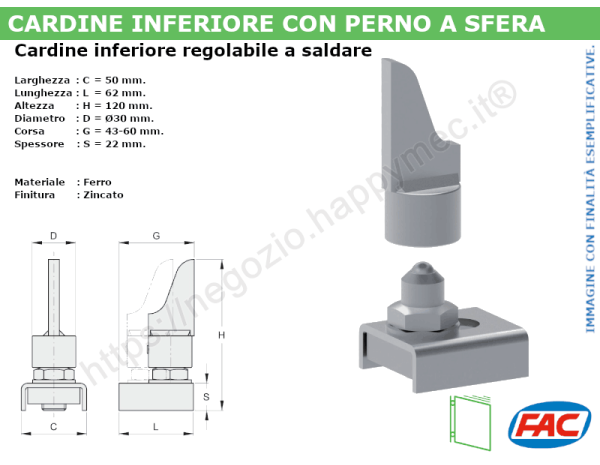Perno inf. regolabile zinc.d.30 con sfera e supporto a saldare