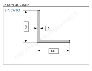 Angolare zincato 60x5 in barre da 3 metri in ferro