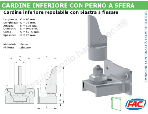 Perno inf. regolabile zinc.d.40 con sfera e supporto a fissare