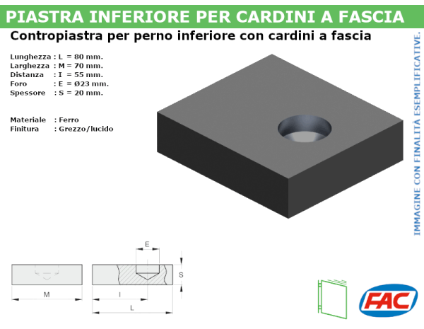 Piastra grezza a saldare foro d.22 per cardine a fascia