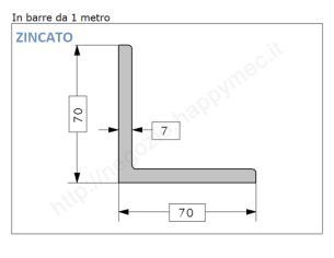 Angolare zincato 70x7 in barre da 1 metro in ferro