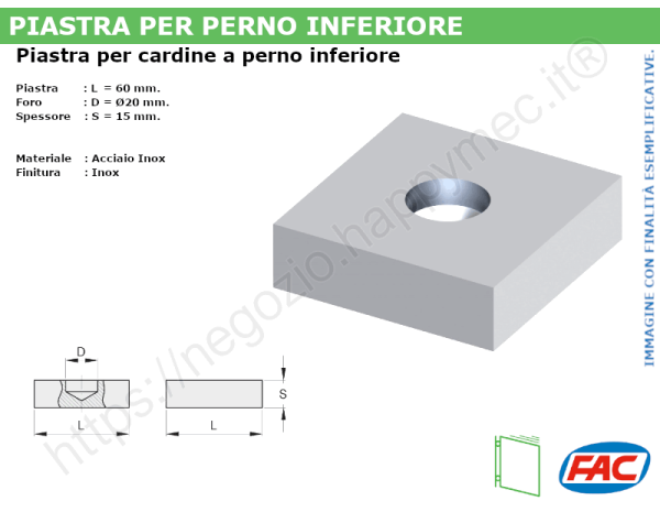 Piastra inox a saldare per perno inferiore d.19mm. - accessori
