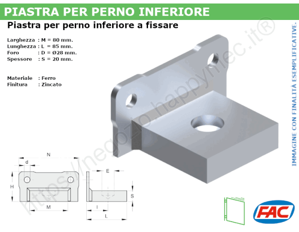 Piastra zincata a 2 fori per perno inferiore da 27 mm.