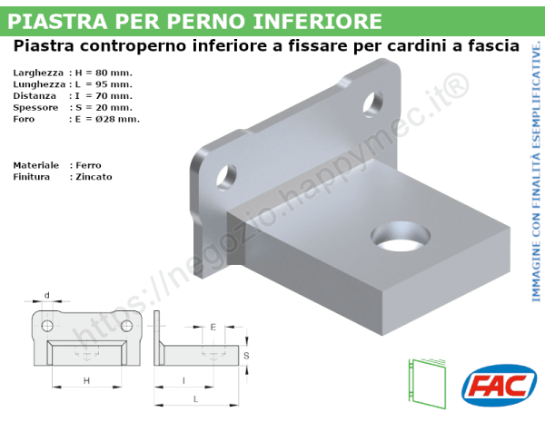 Piastra zincata a fissare foro d.28 per cardine a fascia