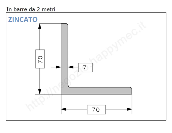 Angolare zincato 70x7 in barre da 2 metri in ferro