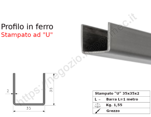Profilo "U" stampato a lati uguali 35x35x2 in barre grezze