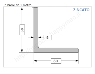 Angolare zincato 80x8 in barre da 1 metro in ferro